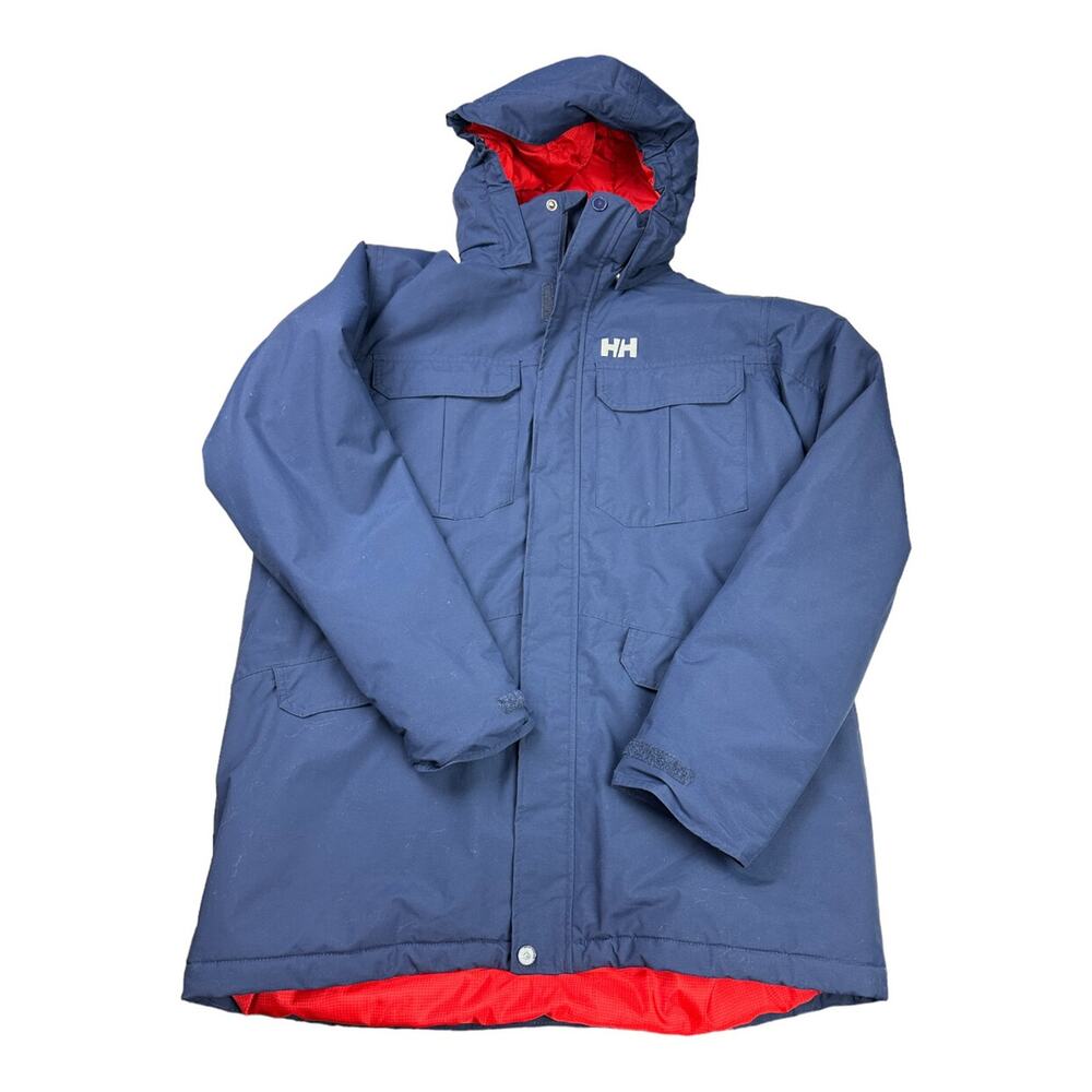 Helly Hansen Kids Navy Blue Puffer Jacket with Red Lining